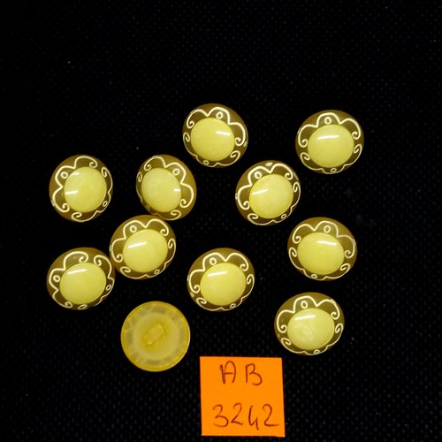 11 boutons en résine jaune/orangé - 15mm - ab3242