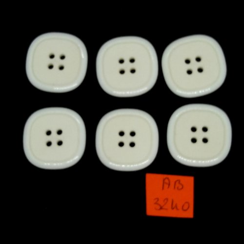 6 boutons en résine blanc  - 25x25mm - ab3240