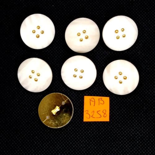 7 boutons en résine beige et doré - 23mm - ab3258