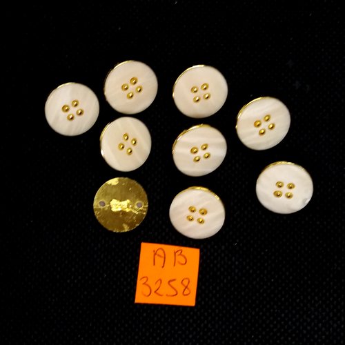 6 boutons en résine beige et doré - 15mm - ab3258