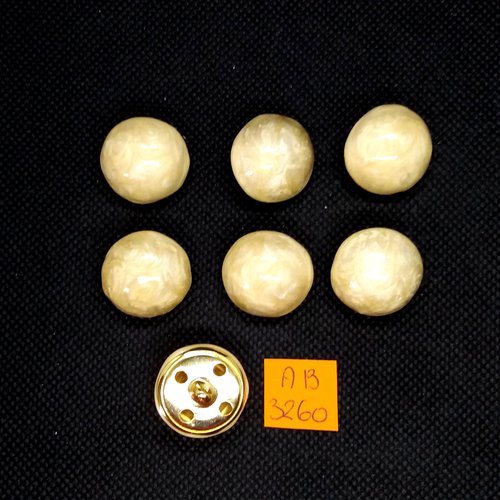 7 boutons en résine beige et métal doré - 21mm - ab3260
