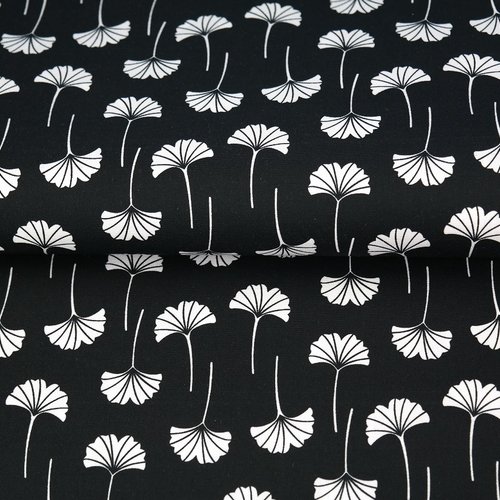 Coupon tissu stenzo popeline de coton - fleur de pissenlit, noir et blanc  - 50x50cm
