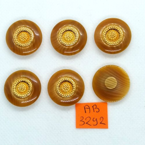 6 boutons en résine ocre et doré - 22mm - ab3292