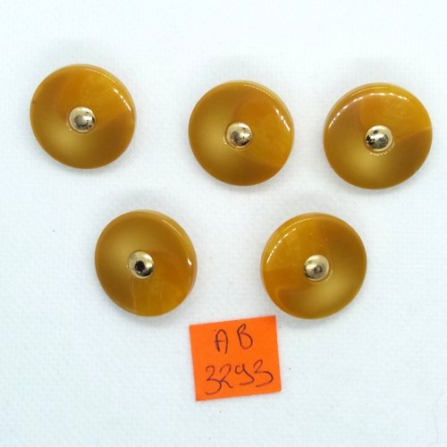 5 boutons en résine ocre et doré - 22mm - ab3293