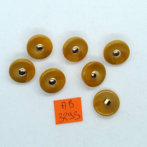 7 boutons en résine ocre et doré - 17mm - ab3293