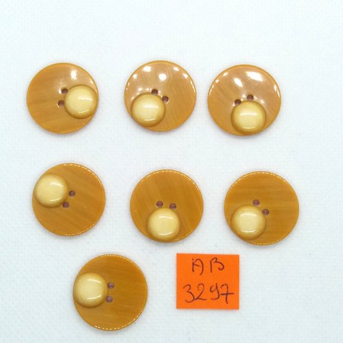 7 boutons en résine ocre et beige - 22mm - ab3297