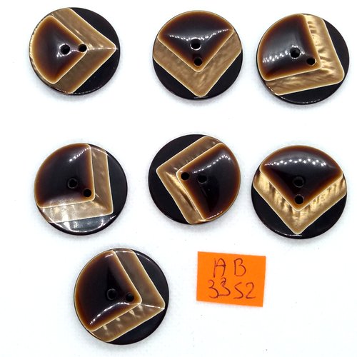 7 boutons en résine marron - 27mm - ab3252