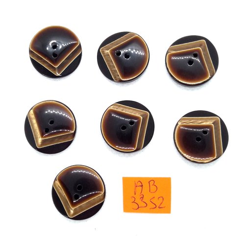 7 boutons en résine marron - 22mm - ab3252