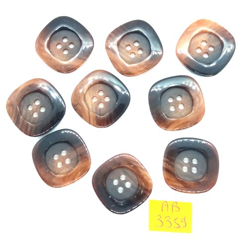 9 boutons en résine marron - 26x26mm - ab3259
