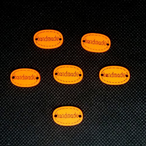 6 boutons en bois fantaisie orange - hand made  - 12x18mm - bri554