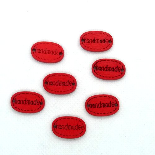 7 boutons en bois fantaisie rouge - hand made  - 12x18mm - bri554