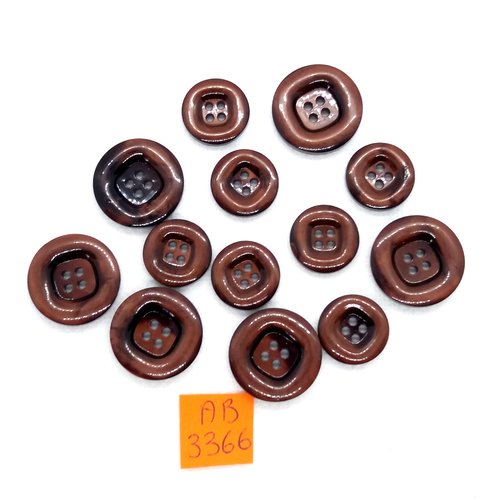 13 boutons en résine marron - 20mm et 15mm - ab3266