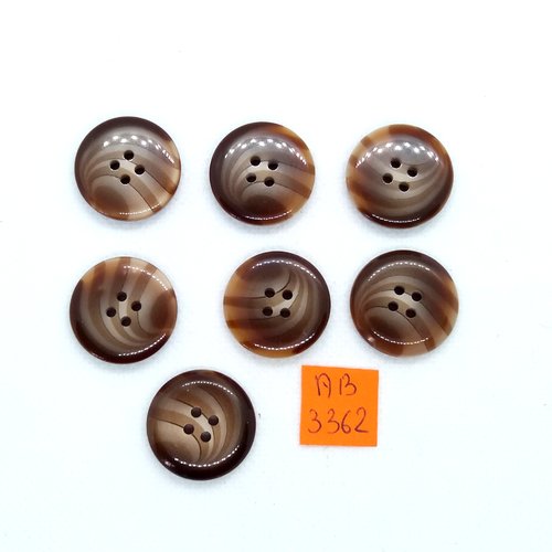 7 boutons en résine marron - 22mm - ab3262