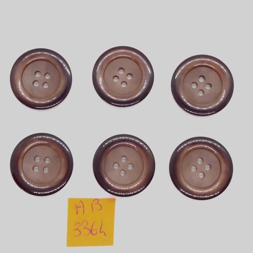 6 boutons en résine marron - 21mm - ab3364