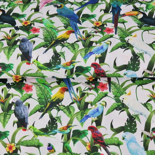 Tissu stenzo popeline de coton - oiseaux tropicaux multicolore - 20cm / laize
