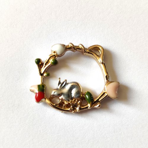 1 breloque couronne avec un lapin - métal - 22x18mm - b6