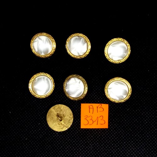 7 boutons en métal doré et résine blanc/gris - 18mm - ab3313