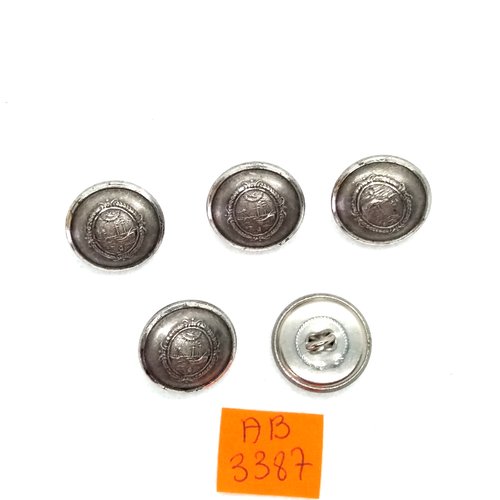 5 boutons en métal argenté - 19mm - ab3387