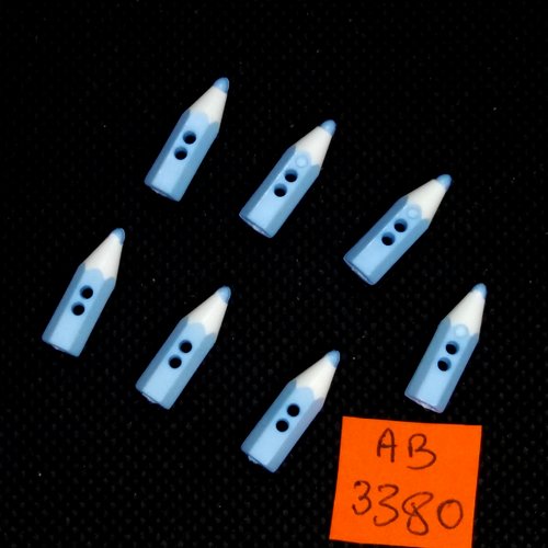 7 boutons en bois bleu clair et blanc - un crayon - 18x5mm - ab3380