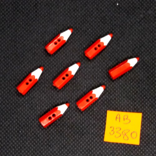 7 boutons en bois rouge et blanc - un crayon - 18x5mm - ab3380
