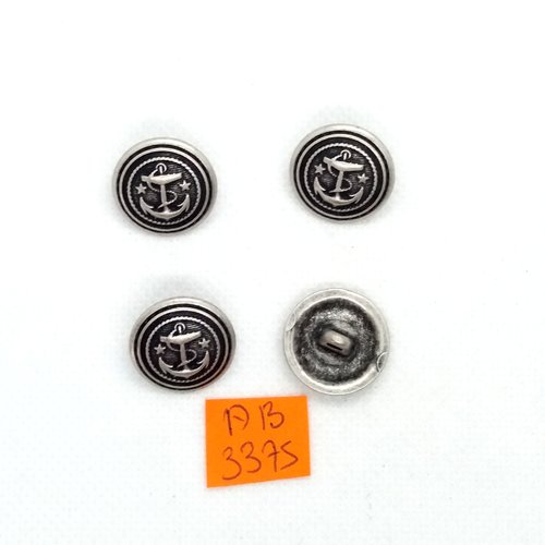 4 boutons en métal argenté - une ancre - 17mm - ab3375