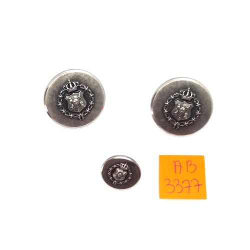 3 boutons en métal argenté - 22mm et 14mm - ab3377