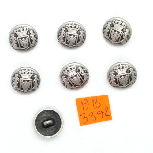 7 boutons en métal argenté - 15mm - ab3372