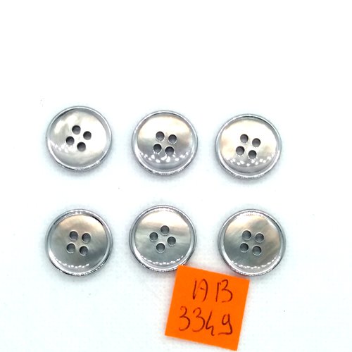 6 boutons en résine argenté  - 15mm - ab3349