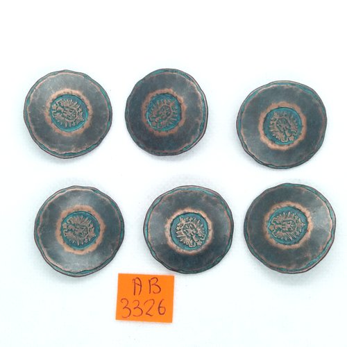 6 boutons en métal bronze - 28mm - ab3326