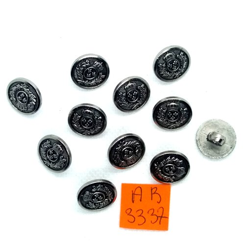 11 boutons en métal argenté - 15mm - ab3337