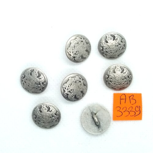 7 boutons en métal argenté - 15mm - ab3339