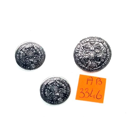 3 boutons en métal argenté - 18mm et 23mm - ab3346