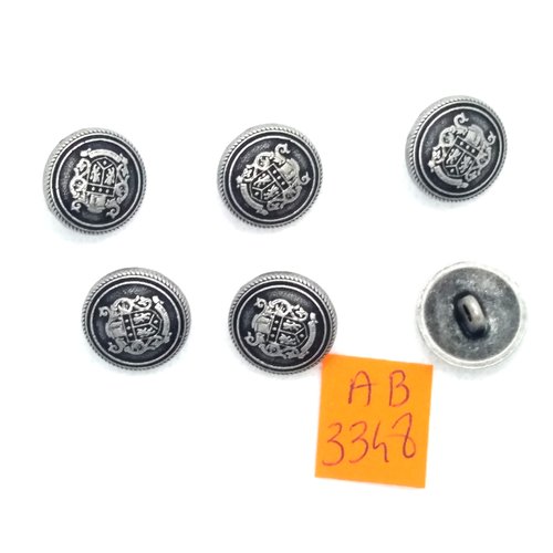 6 boutons en métal argenté - 15mm - ab3348
