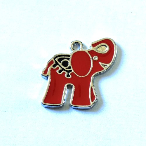 1 breloque éléphant rouge  - métal & émail - 24x21mm - b58