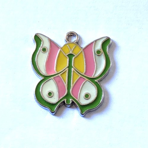 1 breloque papillon vert - métal & émail - 25x28mm - b70