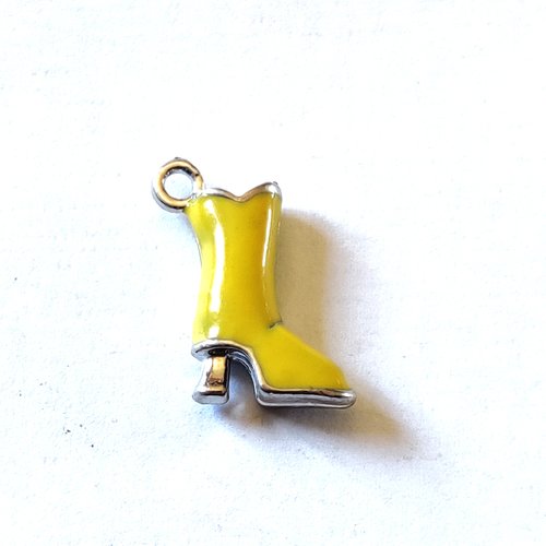 1 breloque botte à talon jaune 3d - métal & émail - 19x14mm - b127