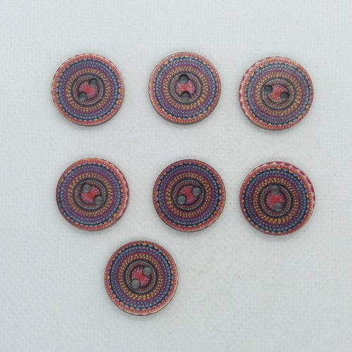 7 boutons en bois fantaisie - multicolore  - 20mm - bri559n6