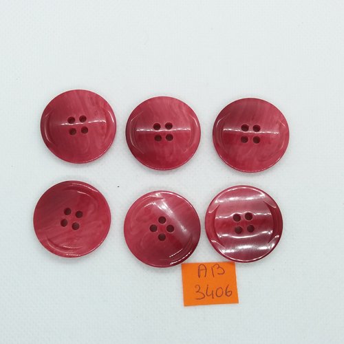 6 boutons en résine rouge - 28mm - ab3406