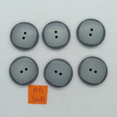 6 boutons en résine gris - 27mm - ab3415