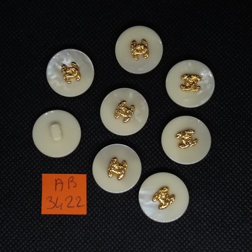 8 boutons en résine ivoire et doré - 20mm - ab3422