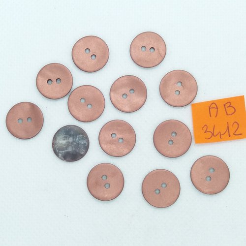 13 boutons en nacre marron - 14mm - ab3412