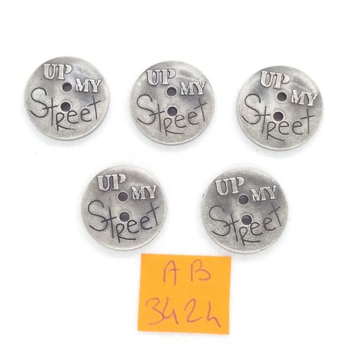 5 boutons en résine gris - 18mm - ab3424