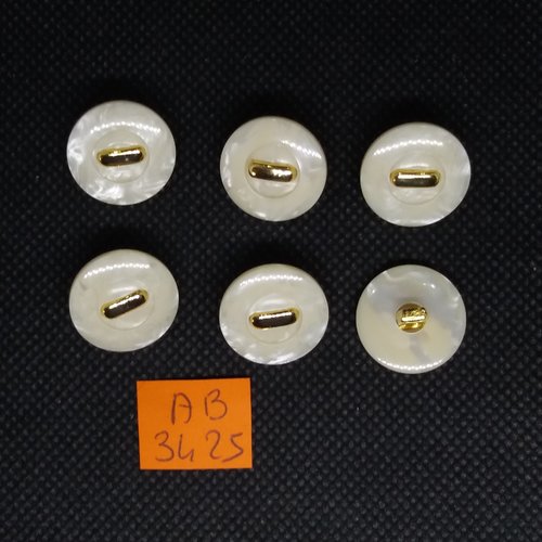 6 boutons en résine ivoire et doré - 17mm - ab3425