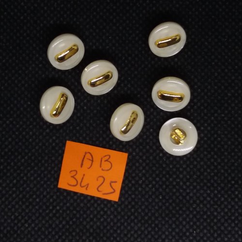 7 boutons en résine ivoire et doré - 11mm - ab3425