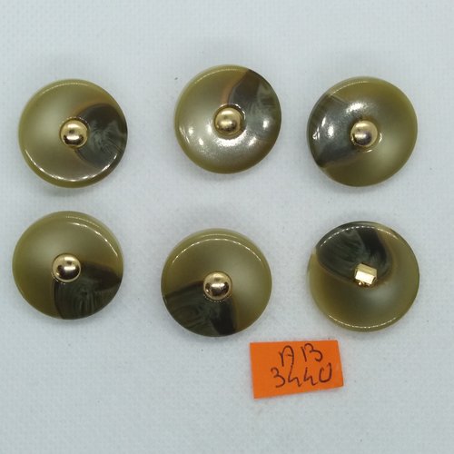 6 boutons en résinei vert et doré - 22mm - ab3440