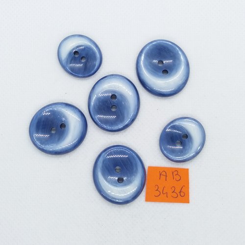 6 boutons en résinei bleu - taille diverse - ab3436
