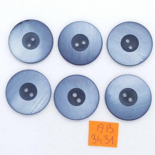6 boutons en résinei bleu - 27mm - ab3431