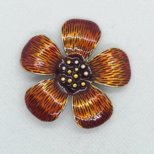 Pendentif en métal orange foncé et marron - une fleur - 25