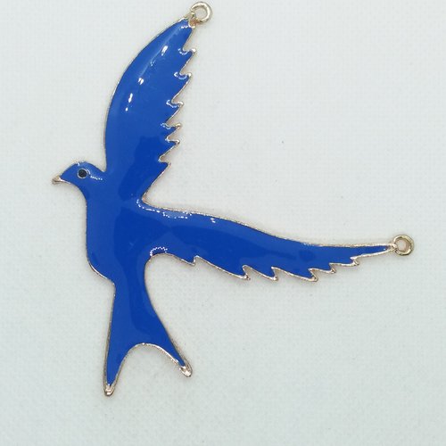 Pendentif connecteur en métal et émail doré et bleu - un oiseaux - 10
