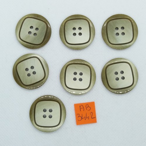 7 boutons en résine kaki/vert - 28mm - ab3442